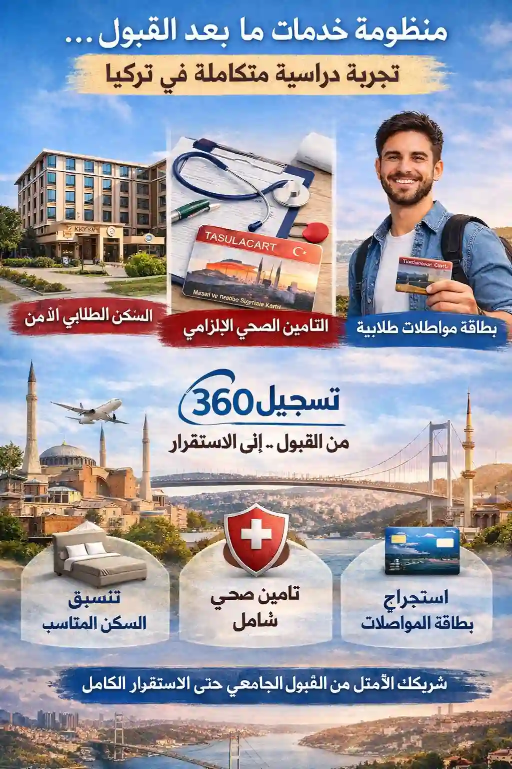 خدمات ما بعد القبول: السكن، التأمين، وبطاقة المواصلات في تركيا